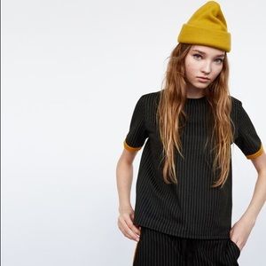 Zara Jacquard Top with Yellow Contrasting Trim